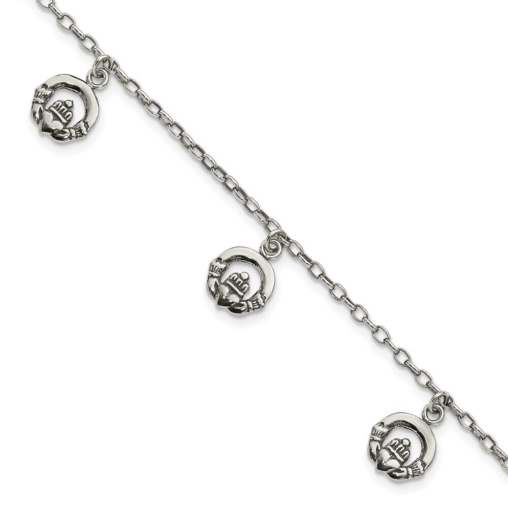 Kazi Luxury Sterling Silver Antiqued Claddagh Bracelet